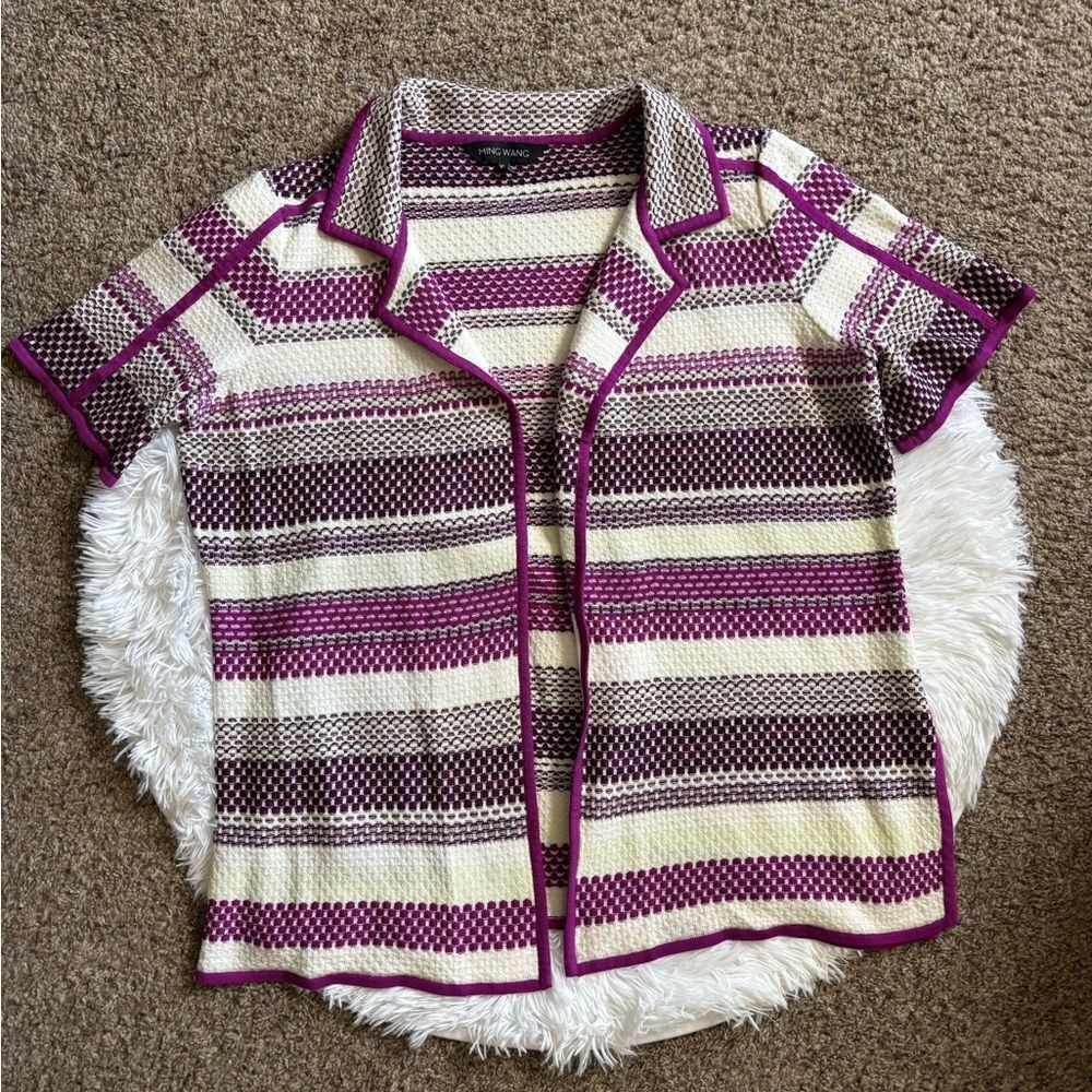 Ming Wang Cardigan Jacket Open Front Purple Womens Size‎ XL